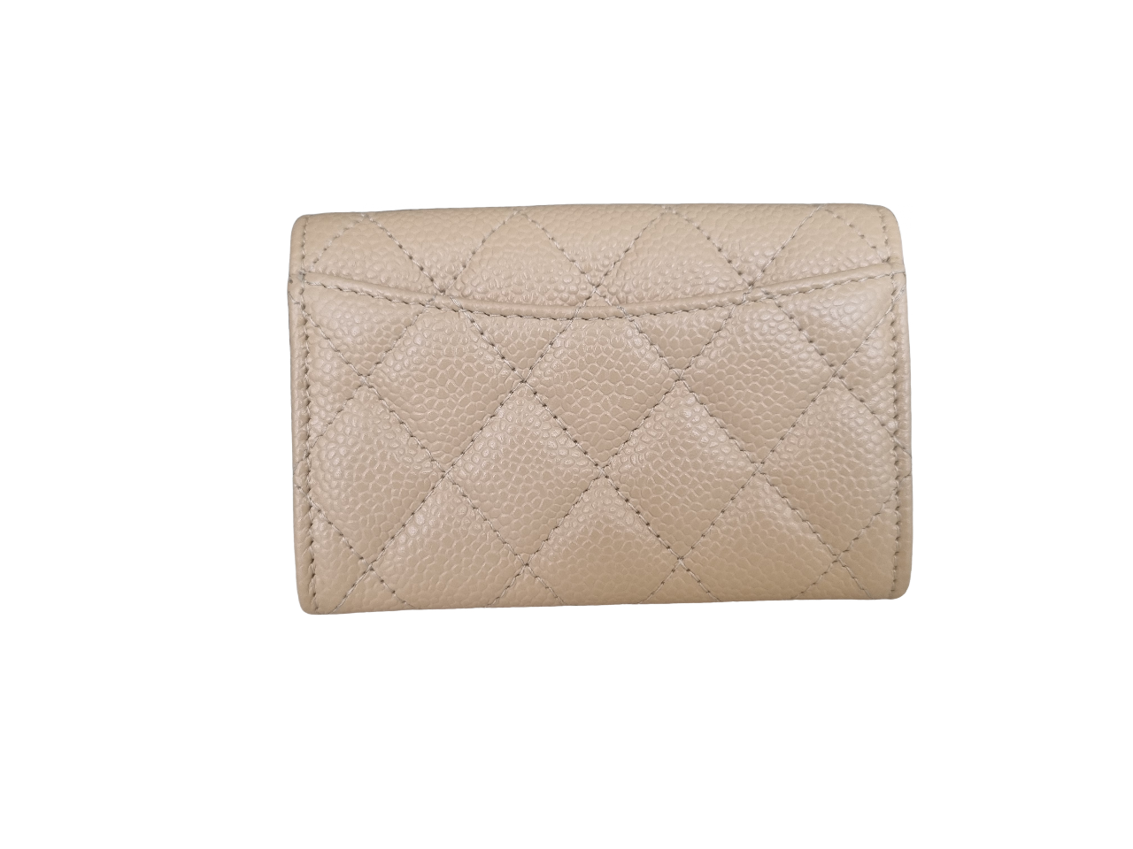 Chanel Kartenetui mit Patte - Kaviarleder - Beige - Silberne Hardware