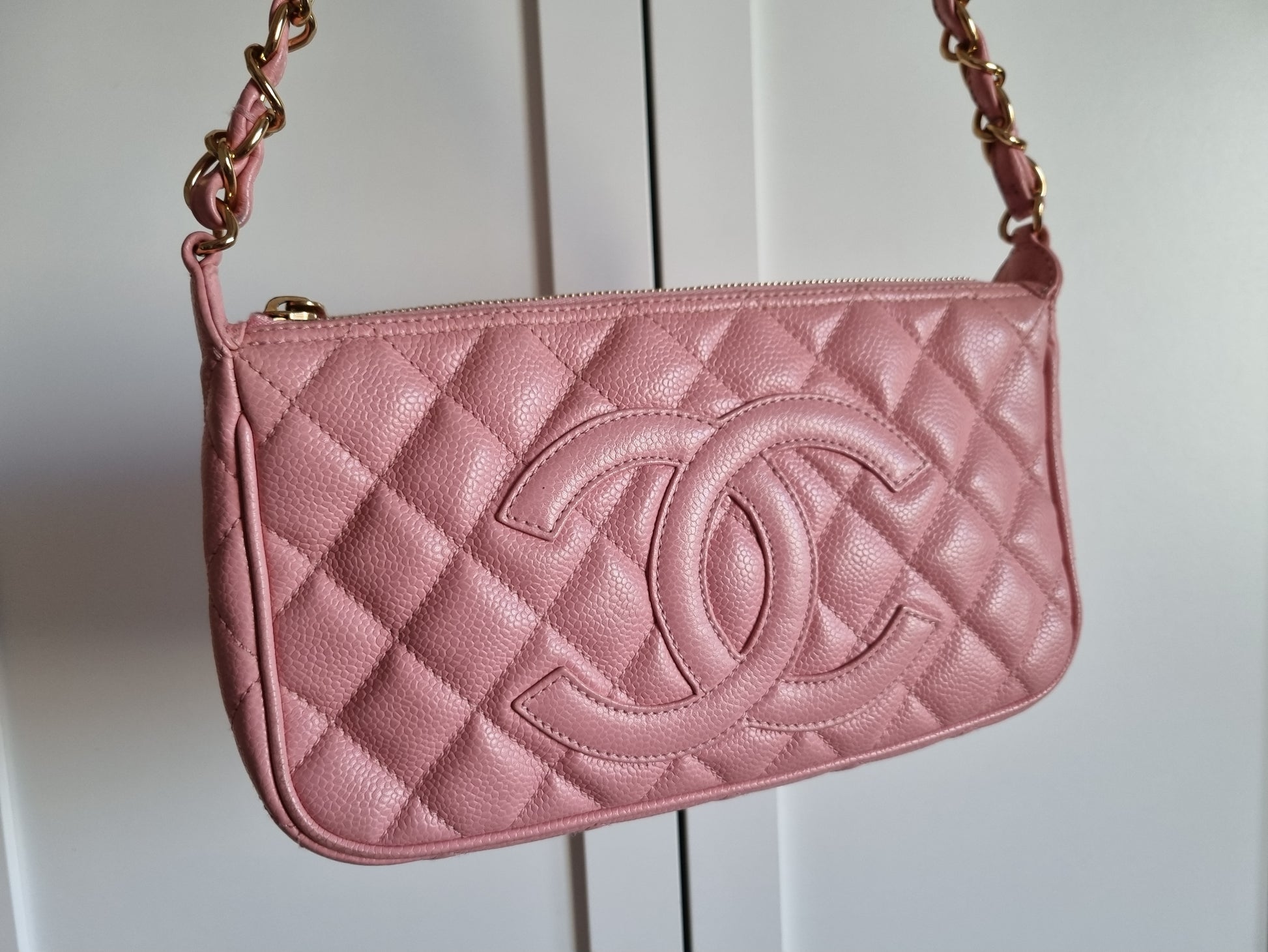 Chanel Pink Quilted Caviar Leather Timeless Cc Pochette