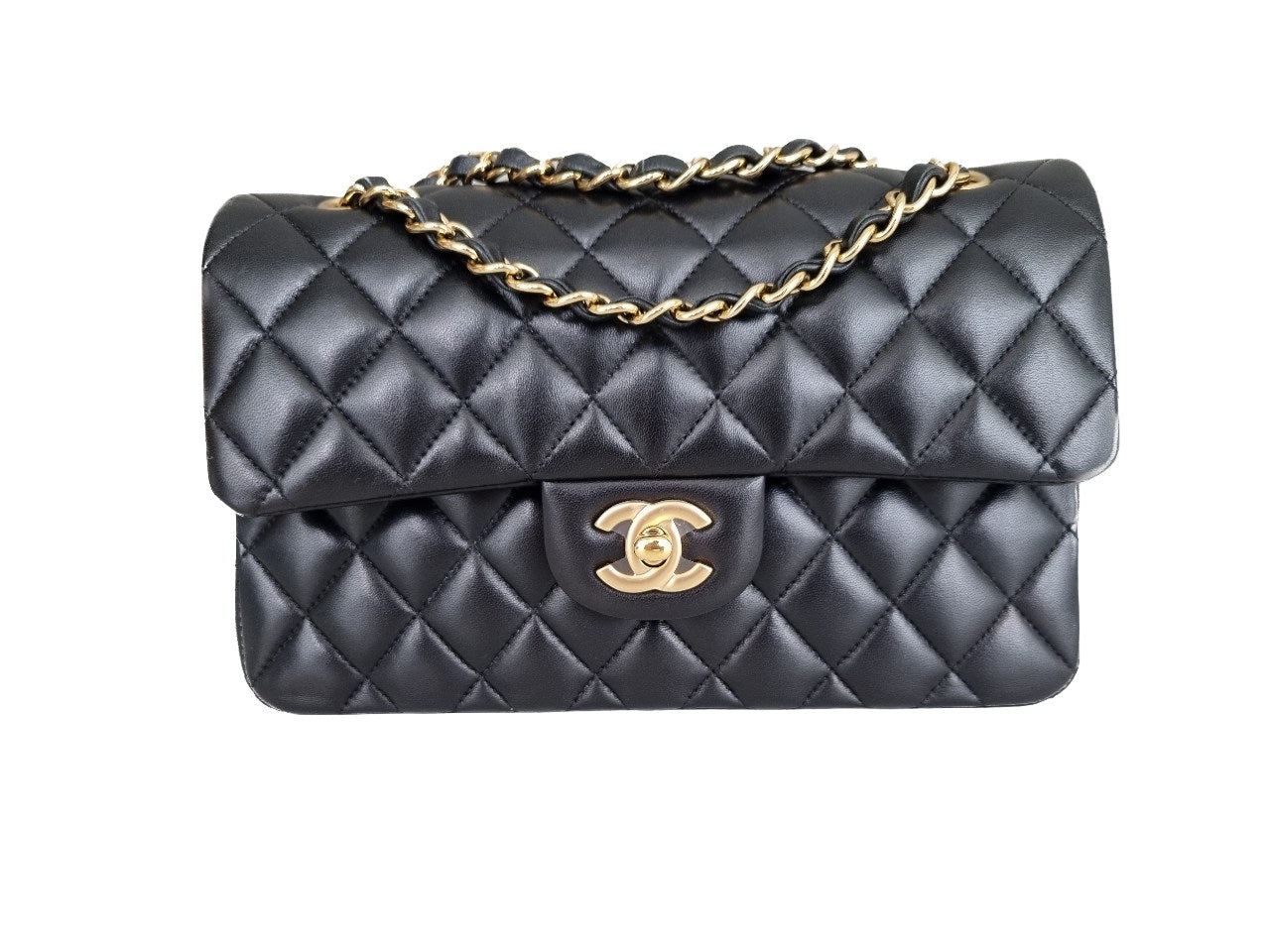 Chanel Small Classic Double Flap - Schwarz - Lammleder mit Hardware in Gold